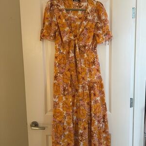 Elegant Floral Maxi Dress in Yellow and Orange